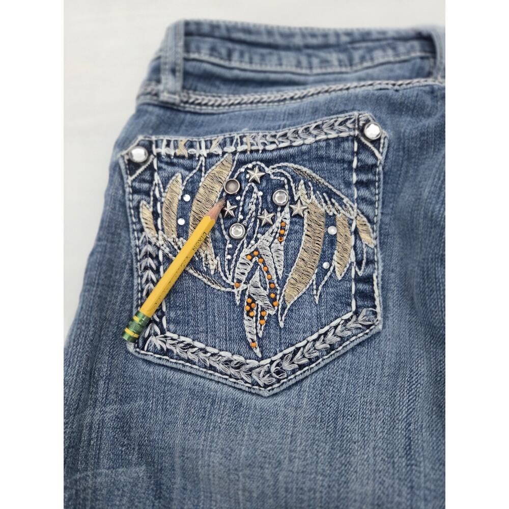 Rock 47 Wrangler Jeans Womens 7/8x34 Blue Bootcut Low Rise Denim Distressed READ - Picture 11 of 14